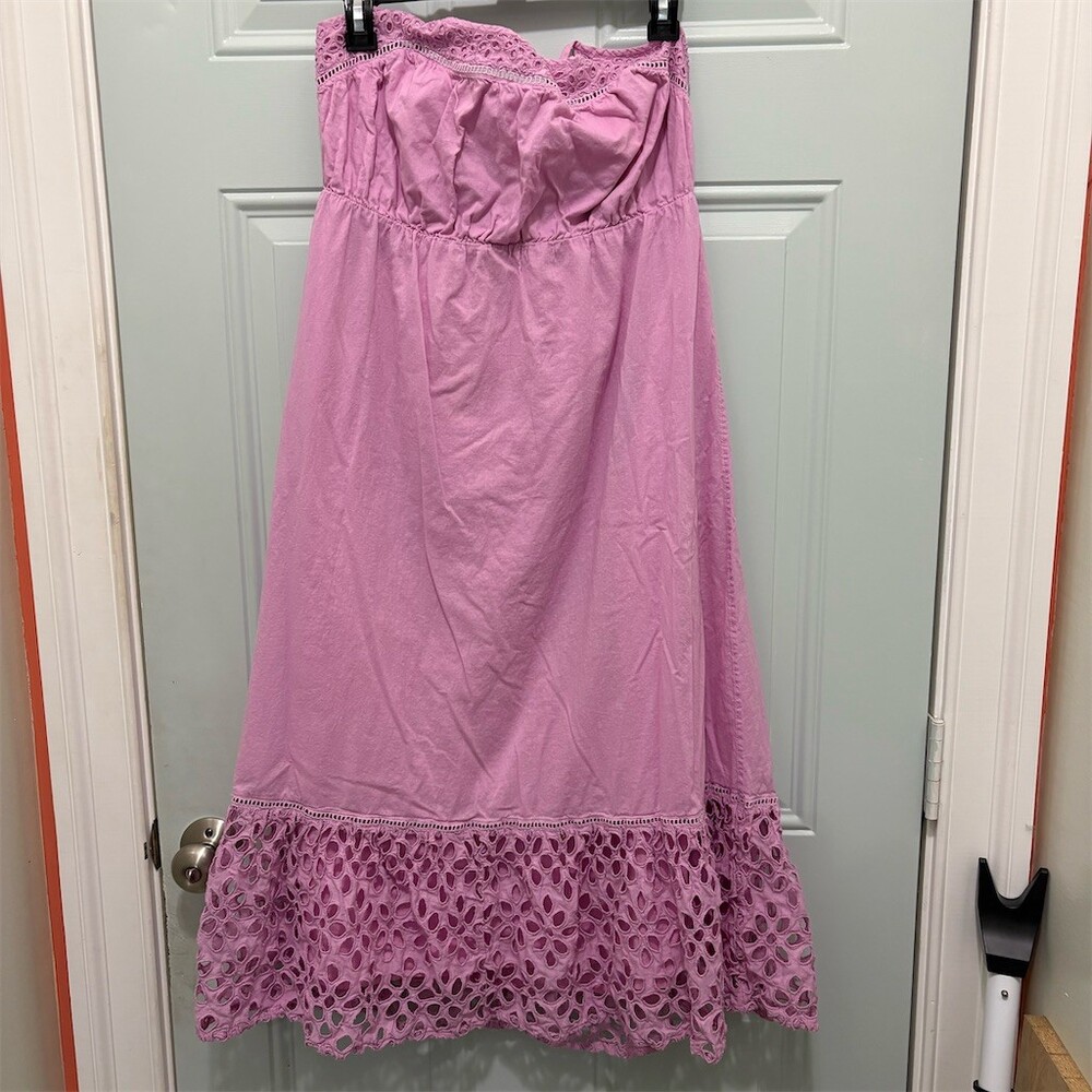 J.Crew Dress Womens Size S Pink Eyelet Maxi  Sweetheart Sleeveless